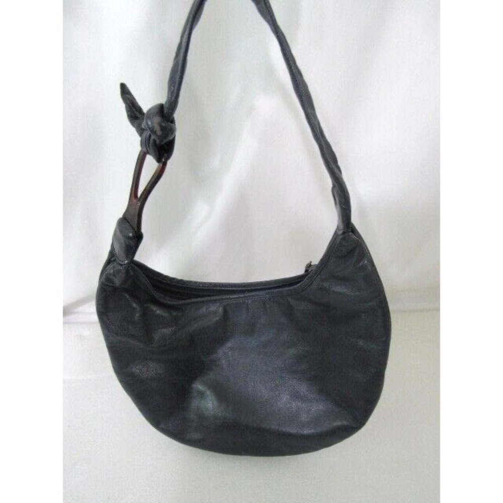 Morris Moskowitz Blue Leather Shoulder Strap Bag Zip Half Moon Shape Flat Vintag